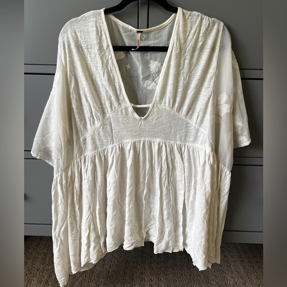 Free People Boho Flowy Cream/White Women's Top